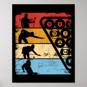 Retro Graphic Pool Billiard Snooker Billard Cue 8- Poster