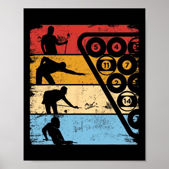 Retro Graphic Pool Billiard Snooker Billard Cue 8- Poster (Front)
