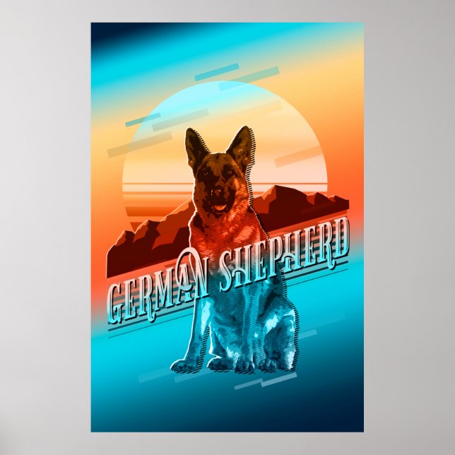 Retro Graphics German Shepherd Multi-Colour ID754 Poster (Front)