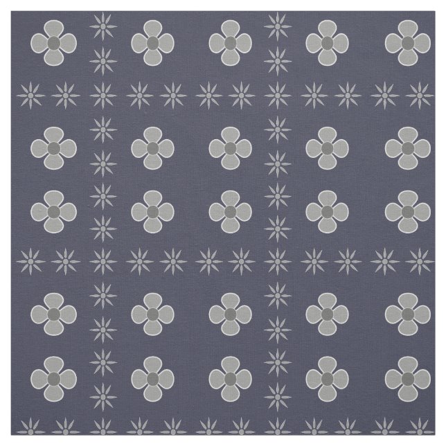 Retro Gray Scandi Floral Print Fabric (Swatch)