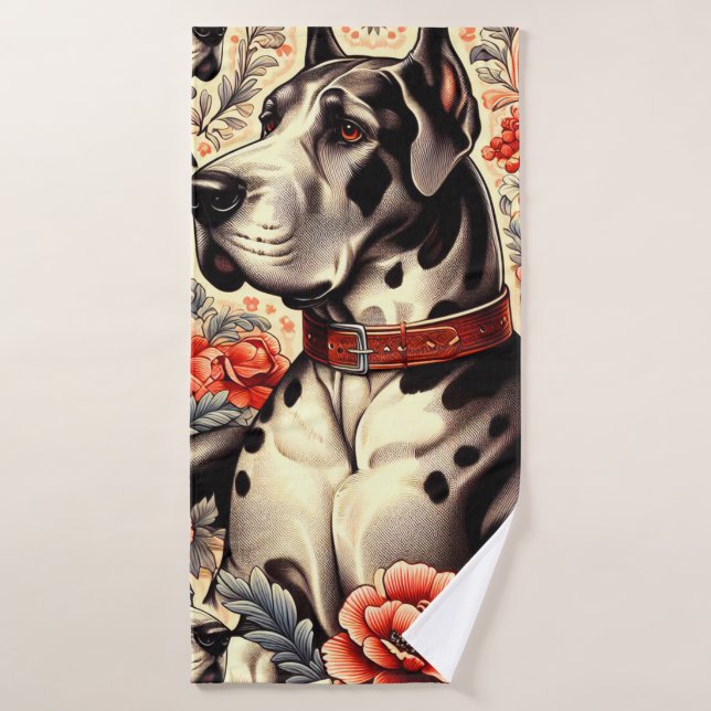Retro Great Dane Illustration Bath Towel (Bath Towel)