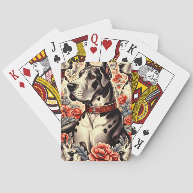 Retro Great Dane Illustration Playing Cards (Back)