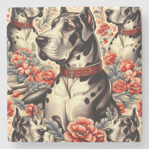 Retro Great Dane Illustration Stone Coaster