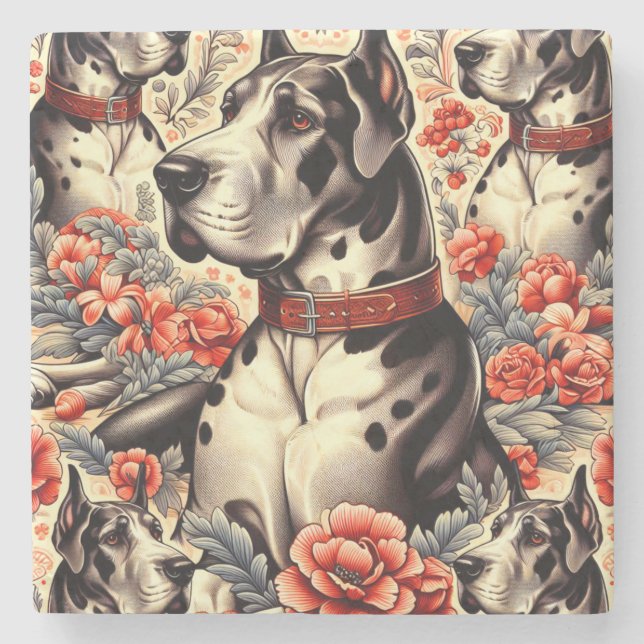Retro Great Dane Illustration Stone Coaster (Front)