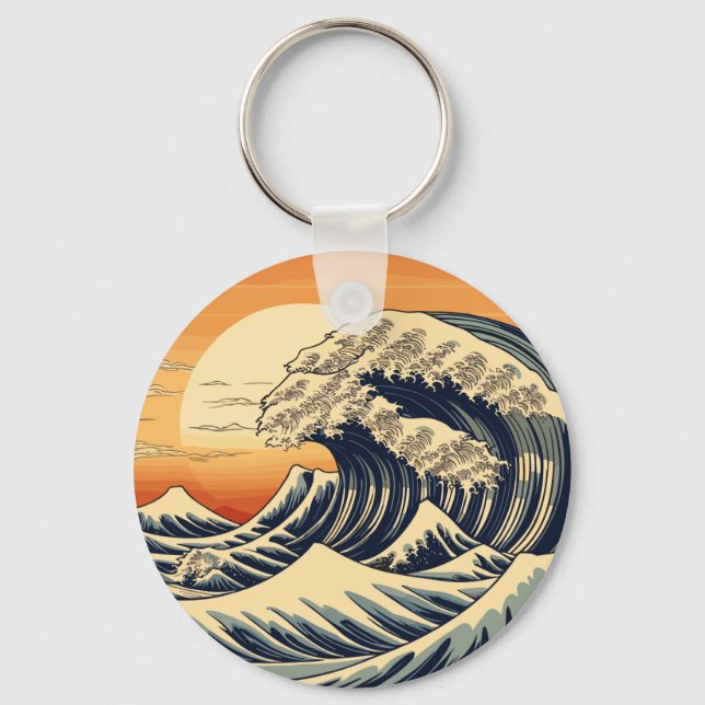 Retro Great Ocean Waves Key Ring (Front)