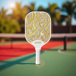 Retro Green 70s & 90s Inspired Stripes & Squiggles Pickleball Paddle