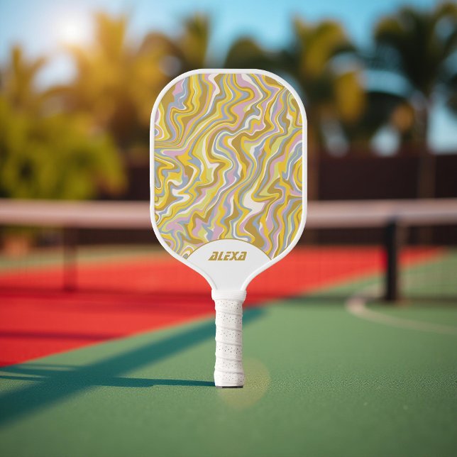 Retro Green 70s & 90s Inspired Stripes & Squiggles Pickleball Paddle (Creator Uploaded)