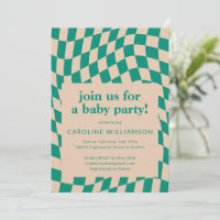 Retro Green Abstract Chequerboard Baby Shower