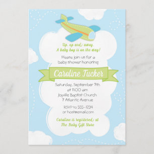 Retro Green Aeroplane Baby Shower Invitation