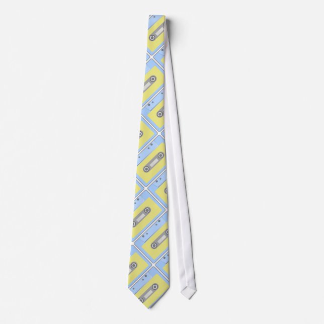 Retro Green and Blue Cassette Tape Pattern Tie (Front)