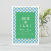 Retro Green and Blue Chequerboard Wedding