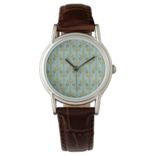 Retro Green and Blue Cute Folksy Floral Pattern Watch