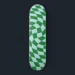 Retro Green And Blue Warped Chequered Chequerboard Skateboard<br><div class="desc">Trendy,  modern psychedelic retro distorted and warped chequerboard design. Seventies trippy warped checks for you. Chequered warped skateboard,  warped checks skateboard,  retro seventies chequered skateboard</div>