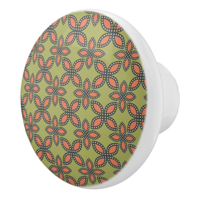 Retro Green and Orange Abstract Floral Pattern Ceramic Knob (Right)