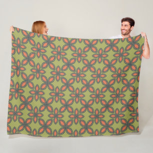 Retro Green and Orange Abstract Floral Pattern Fleece Blanket