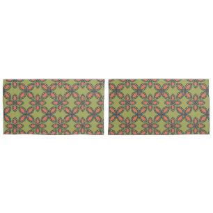 Retro Green and Orange Abstract Floral Pattern Pillowcase