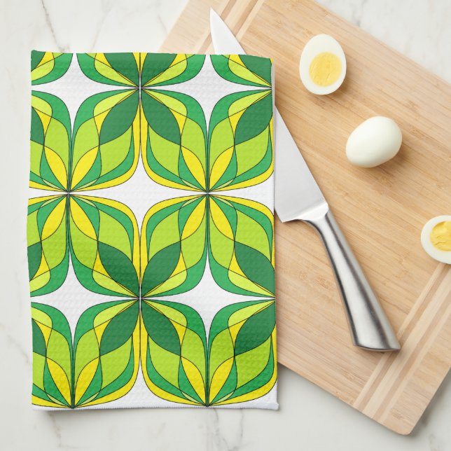 Retro Green and Yellow Design Towel (Quarter Fold)