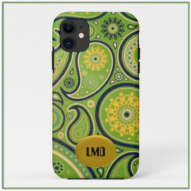 Retro Green and Yellow Paisley Design iPhone Case (Creator Uploaded)