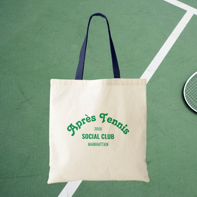 Retro Green Après Tennis Social Club Navy Handle Tote Bag (Creator Uploaded)