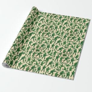 retro green army men toys design pattern wrapping paper