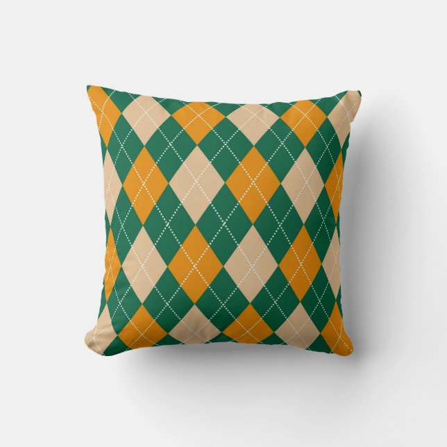 Retro Green Beige Mustard Argyle Diamond Pattern  Cushion (Front)
