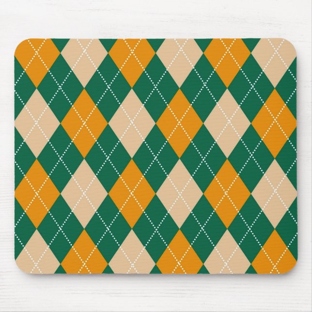 Retro Green Beige Mustard Argyle Diamond Pattern  Mouse Pad (Front)