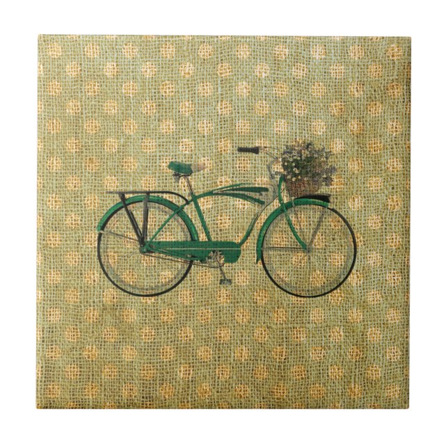 Retro Green Bike with Flower Basket Tile (Front)