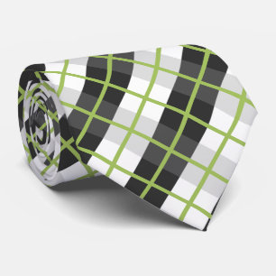 Retro Green Black and White Plaid Pattern Tie