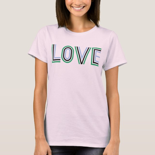 Retro Green Black Blue Tennis Score Love T-Shirt (Front)