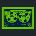 Retro Green & Blue Cassette Tape Poster<br><div class="desc">Back in the eighties everyone was wearing headphones and listening to their music on a portable cassette player. Insert your cassette and you had music anywhere anytime, until ‘Side A’ came to an end and the tape had to be turned over to ‘Side B’. People could even make your own...</div>