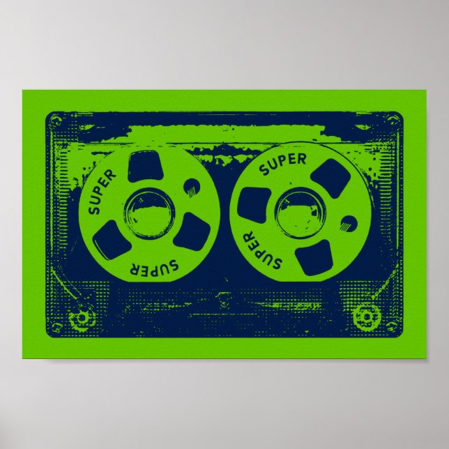 Retro Green & Blue Cassette Tape Poster (Front)