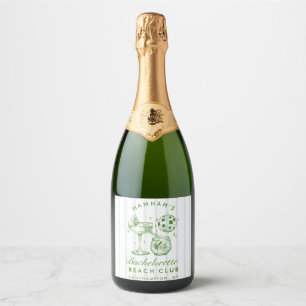 Retro Green & Blue Stripes Bachelorette Sparkling Wine Label