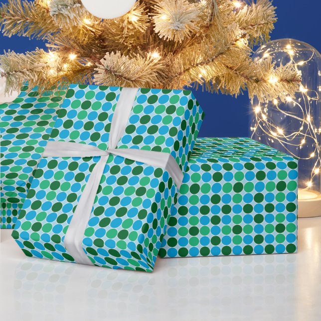 Retro Green Blue Turquoise Dots Geometric Pattern Wrapping Paper (Holidays)