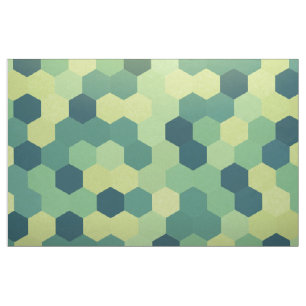 Retro Green Blue Yellow Hexagon Pattern Fabric