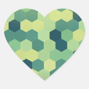 Retro Green Blue Yellow Hexagon Pattern Heart Sticker