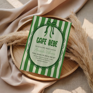 Retro Green Bow Franch Cafe Baby Shower Invitation