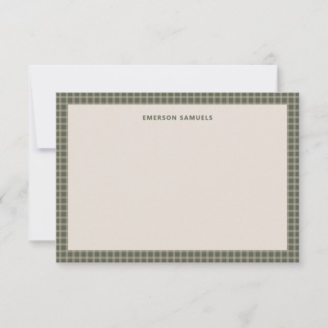 Retro green checked plaid simple framed personal card (Front)