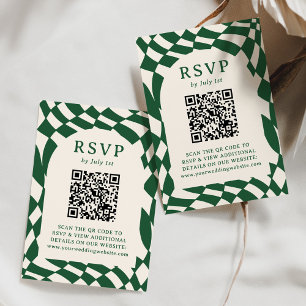 Retro Green Chequerboard QR Code Wedding RSVP Card