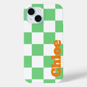 Retro Green Chessboard Chequerboard Tile Y2K iPhone 15 Case