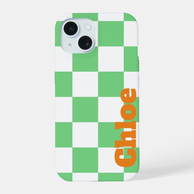 Retro Green Chessboard Chequerboard Tile Y2K  iPhone 15 Case (Back)