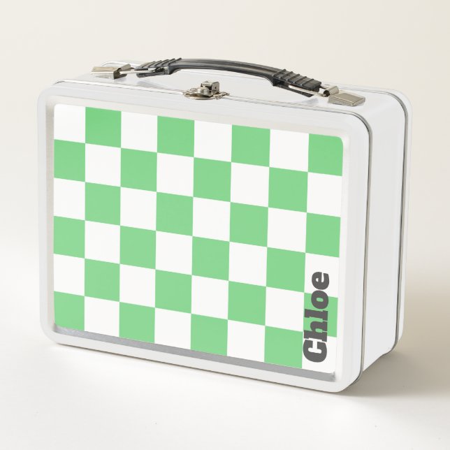Retro Green Chessboard Chequerboard Tile Y2K  Metal Lunch Box (Front)