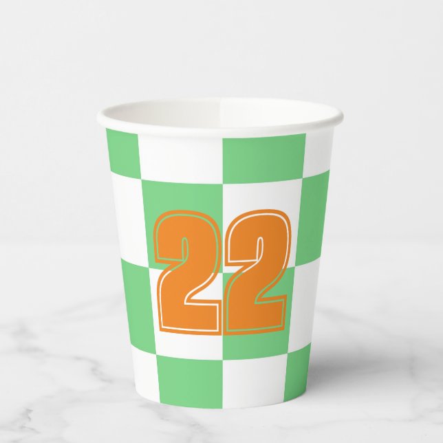 Retro Green Chessboard Chequerboard Tile Y2K  Paper Cups (Left)