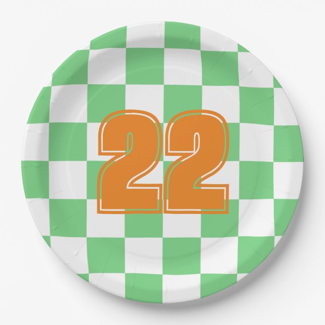 Retro Green Chessboard Chequerboard Tile Y2K  Paper Plate (Front)