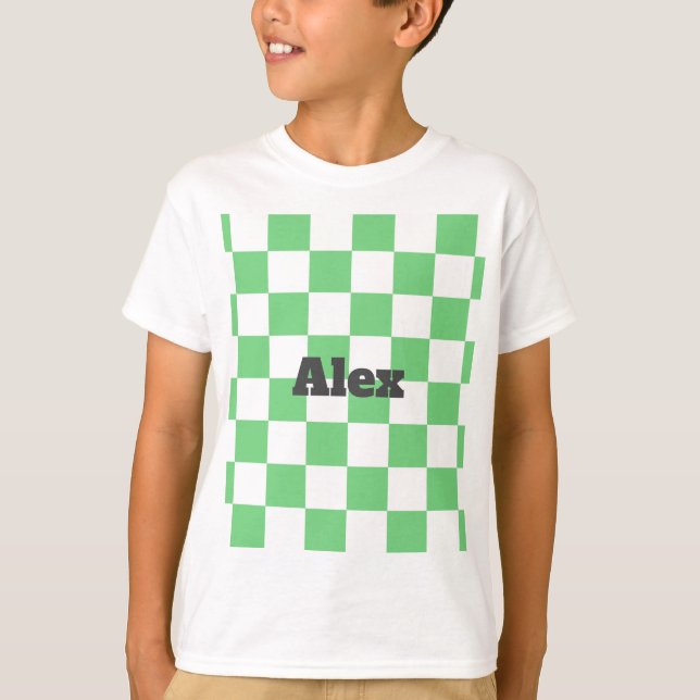 Retro Green Chessboard Chequerboard Tile Y2K  T-Shirt (Front)