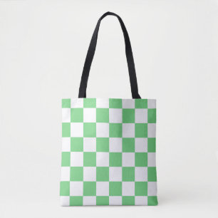 Retro Green Chessboard Chequerboard Tile Y2K  Tote Bag