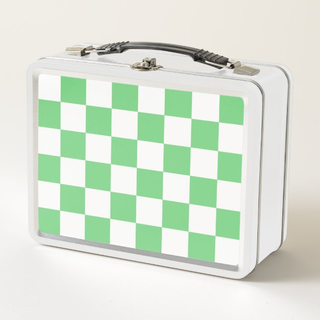 Retro Green Chessboard Tile Y2K Aesthetic Pattern Metal Lunch Box (Front)