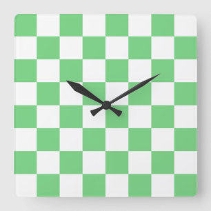 Retro Green Chessboard Tile Y2K Aesthetic Pattern Square Wall Clock