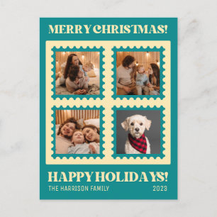 Retro Green Christmas Stamp Holidays Photos Postcard