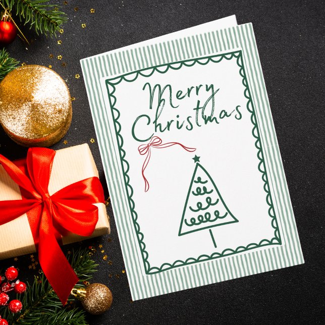 Retro green Christmas Tree & Family Photo Custom  Card (Creator Uploaded)