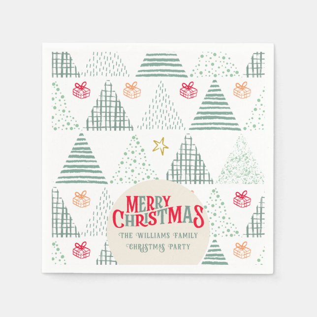 Retro Green Christmas Trees Modern Abstract Unique Napkin (Front)